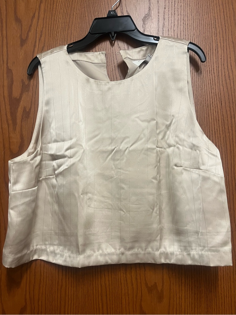 Sleeveless Cream Satin gold glittery Stripe Shell Top xxl